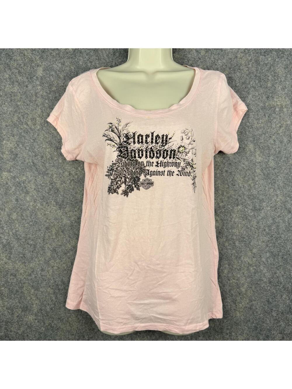 Harley Davidson Spartanburg SC Fitted T Shirt Pink Blalck Women Size XXL 366